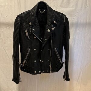 Black Leather Biker Jacket XS